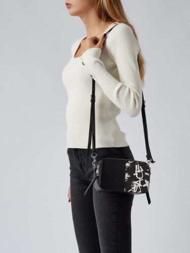 Versace Jeans Couture con logo brush Nero-Bianco Omuz Çantası 